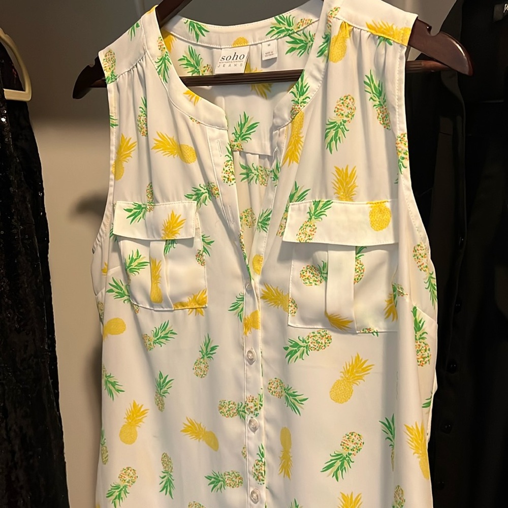 Button down white with pineapple print